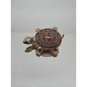 Vintage Turtle Brown Shell Goldtone Brooch Pin